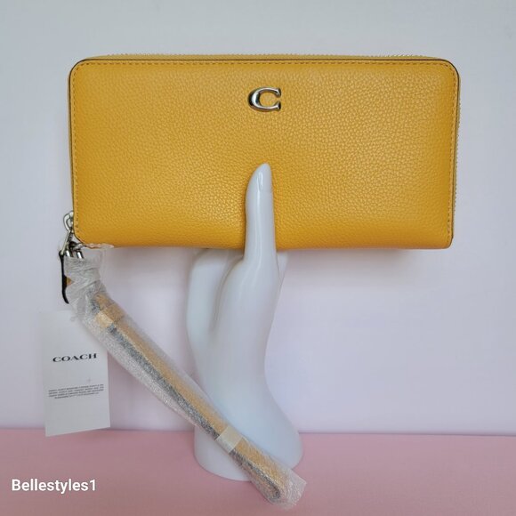 COACH Pebbled Leather Long Continental Wallet/Wristlet - Canary color - Picture 1 of 16